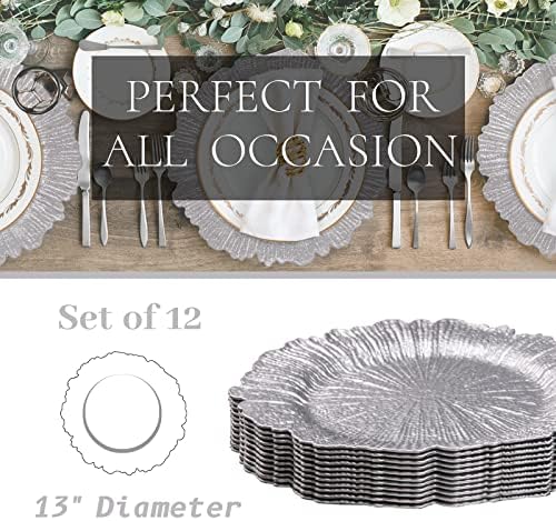 MAONAME Silver Charger Plates Set of 12, Reef Chargers for Dinner Plates - Image 6