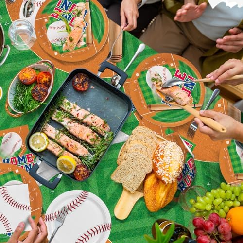 Baseball Party Supplies Kit for 24 - Complete with Dinner & Dessert Plates, Napkins, Cups, Banner & Tablecloth Baseball Birthday & Gameday Celebrations，Baseball Party Decorations & Favors - Image 3