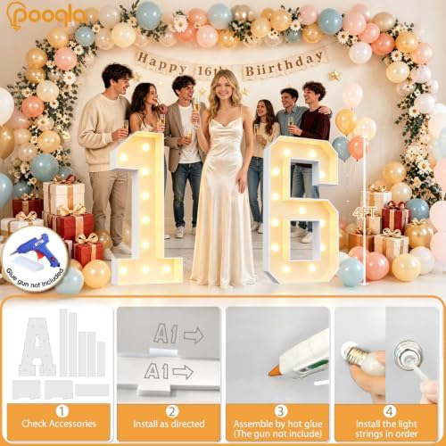Pooqla 4FT Marquee Numbers, Large Light Up Numbers 6th Birthday Party Decor - Image 3