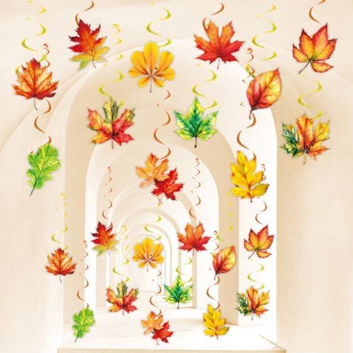 12 PCS Maple Leaf Hanging Swirls Decor, Fall Party Decorations for Thanksgiving Autumn Harvest Birthday Party, Ceiling Hanging Ornaments for Home Wall Fireplace Mantel Decoration - Image 3