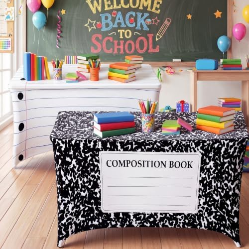 Frienda 2 Pcs Back to School Tablecloth 6 ft Composition Book Table Cover - Image 2