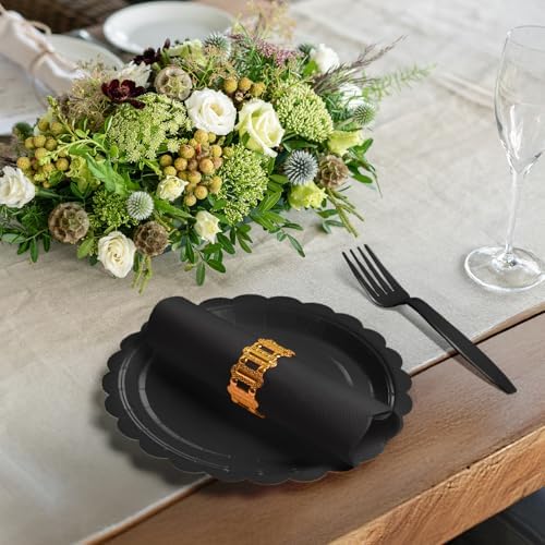 105PCS Black Paper Plates & Napkins Set, 7inch Scallope, with Forks - Image 7