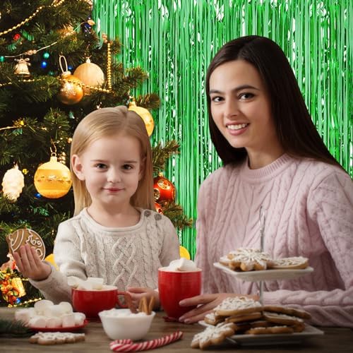 10 Pack Green Foil Curtain Backdrop 3.2ft x 9.8ft Metallic Tinsel Foil Fringe Curtains Streamer Photo Booth Backdrop for Birthday Party Engagement Bachelorette Party Decorations (Green) - Image 6