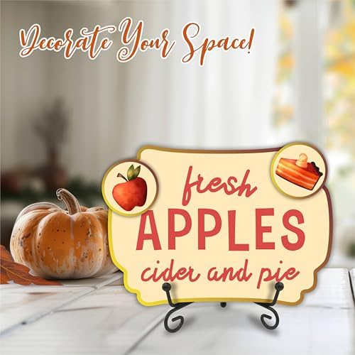 Autumn Apple Pie Wooden Sign - Fresh Apples Cider And Pie Plaque - Farmhouse Thanksgiving Wooden Decoration - Fall Fruit Theme - Red - 5x7 inches - Image 3