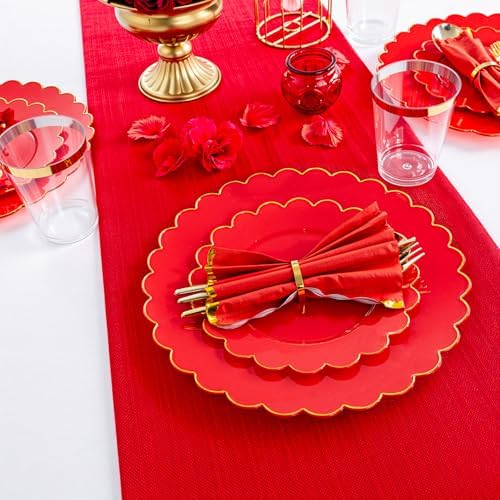 LIYH 210 Pcs Red Gold Scalloped Plastic Plates, Red Plates for Party - Image 5