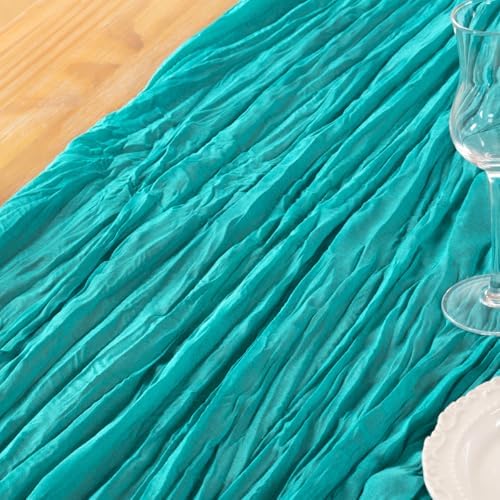 DeZerlor Teal Green Cheesecloth Table Runners 4 Pack Summer Boho Runners - Image 6
