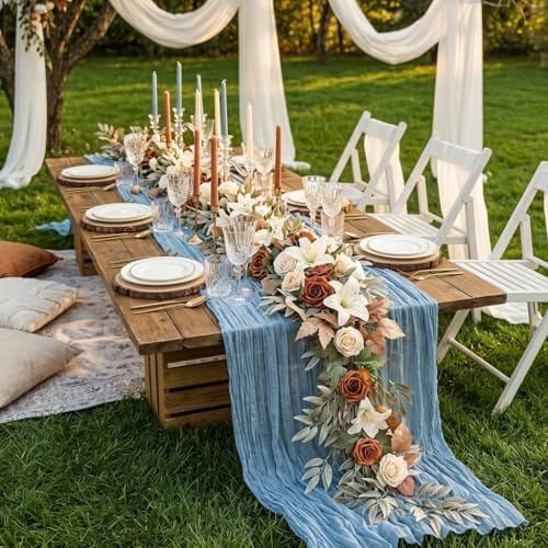 8 Pack LightBlue Cheesecloth Table Runner 17x108 inch Boho Gauze Cheese Cloth Table Runners for Wedding Party Baby Bridal Shower Home Decor - Image 2