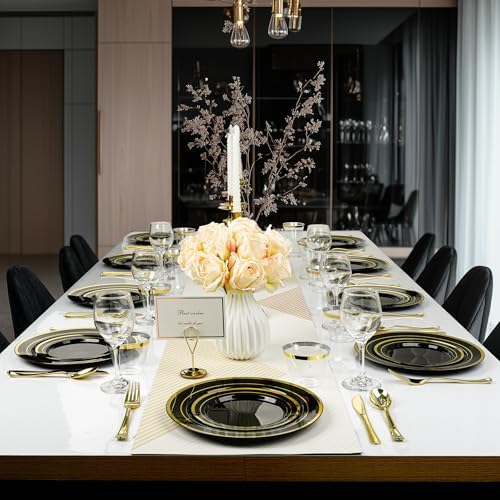 BESTVIP 600PCS Black Gold Dinnerware Set for 100 Guests, Plastic Plates - Image 6