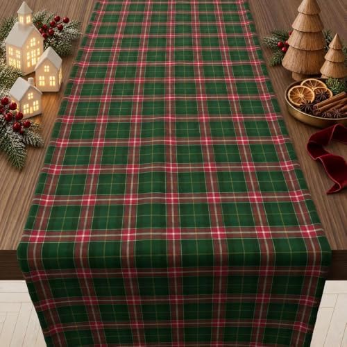 Christmas Decorations - Red Green Plaid Christmas Table Runner by OHOME
