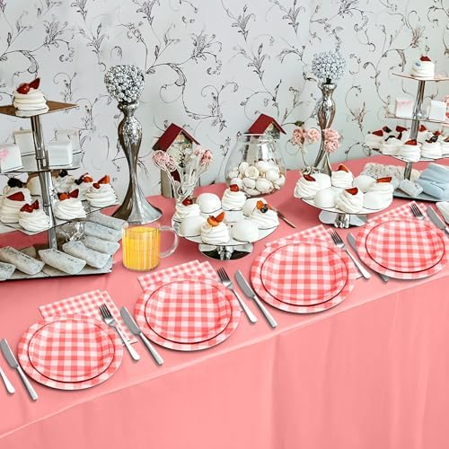 180Pcs Red Gingham Party Supplies Paper Plates and Napkins Serve 60 - Image 7