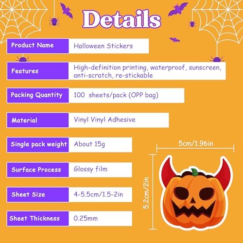 OHOME Halloween Stickers | 100 PCS Halloween Party Favors - Halloween Games Toys Gifts Party Supplies - Crafts Accessories Treats Bulk for Classroom - Image 6