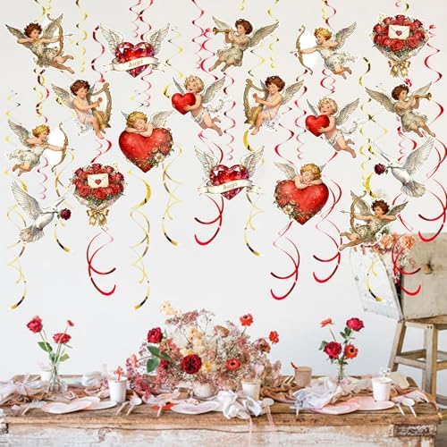 Valentine's Cupid Party Streamers, 48 PCS Romantic Hanging Swirl Decorations - Angel, Heart & Rose Motifs for Valentine's Day, Weddings & Anniversary Parties - Image 5