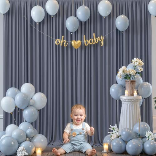 4 Panels Charcoal Backdrop Curtain for Parties Wedding Wrinkle Free Silver Grey Photo Curtains Backdrop Drapes Fabric Decoration for Birthday Party Baby Shower 20ft(W) x 10ft(H) - Image 3