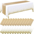 Breling 24 Pack White and Gold Disposable Tablecloths and Table Runner Set by Breling