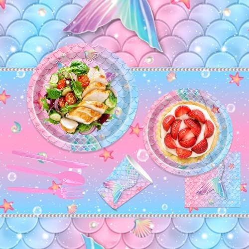 170 Pcs Mermaid Party Supplies Disposable Tableware Set for 24 - Image 4