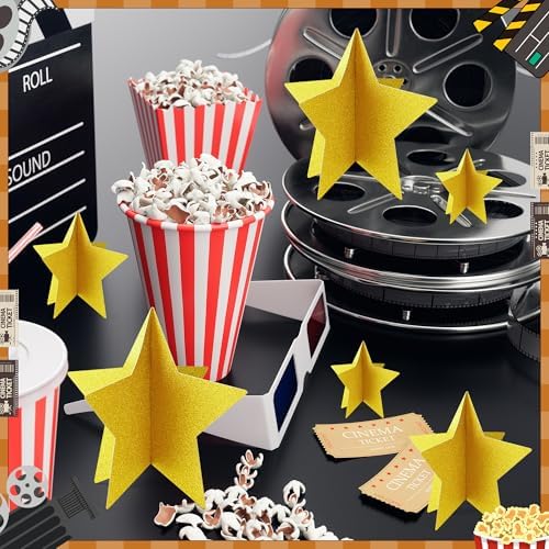 70 Pcs Star Centerpieces for Movie Night Party Decorations 3D 2025 Graduation Table Decor 3 Sizes 8" 5" 3" Red Carpet Film Show Theme Birthday Party Back to School Table Decor （Gold） - Image 4