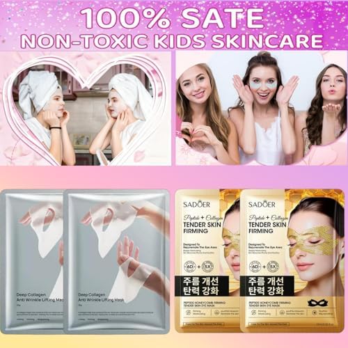 16 PCS Spa Party Supplies for Girls，Spa Party Favors Include Facial Masks, Lip Mask & Under Eye Patches, Hand Masks, Foot Masks &Cervical Masks for Girls, Sleepover Party gifts - Image 3