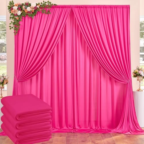 20ftx10ft Wrinkle Free Fuchsia Backdrop Curtains for Parties, Thick Polyester Hot Pink Photo Backdrop Drapes 4 Panels 5x10ft for Weddings Birthday Photography Background Curtains by ENJOYYOURPARTY