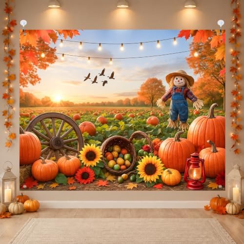 BlissYard Fall Photo Background Scarecrow Sunflower Harvest 8x6ft by BlissYard