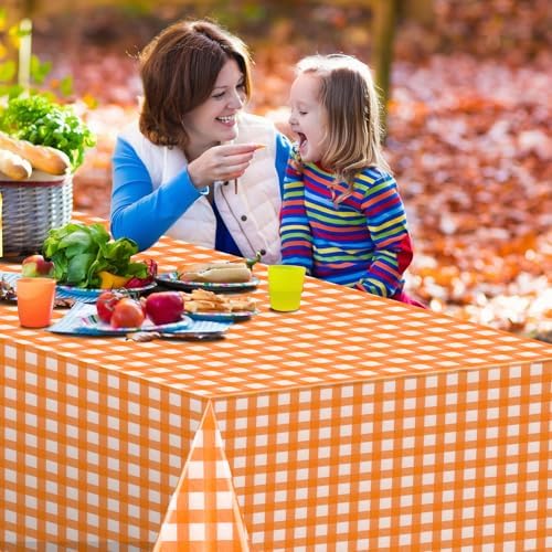 12 Pack Orange Plastic Checkered Tablecloth, Premium Decorative Disposable Orange Gingham Plaid Table Cloths for Parties, Rectangle Party Table Cover for Fall Thanksgiving Picnic Birthday, 54x108 Inch - Image 5