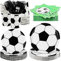 durony 144 Pieces Soccer Paper Plates and Napkins Dinnerware Set Soccer Birthday Party Tableware Supplies Includes Paper Plates Napkins Forks Serve 24 for Sports Party Supplies by durony