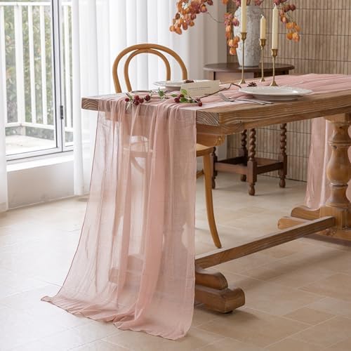 3Pcs Dusty Pink Cheesecloth Table Runner 120 Inches for Wedding Party Decor - Image 3