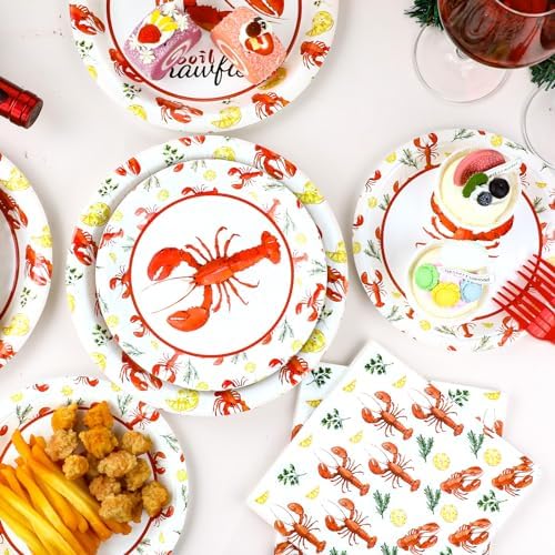 Qyeahkj 100 Pcs Crawfish Boil Party Plates and Napkins Set Crawfish Party Decorations Supplies Lobster Seafood Shrimp Boil Tableware Crawfish Crab Party Favors for Birthday Baby Shower Serve 25 - Image 5