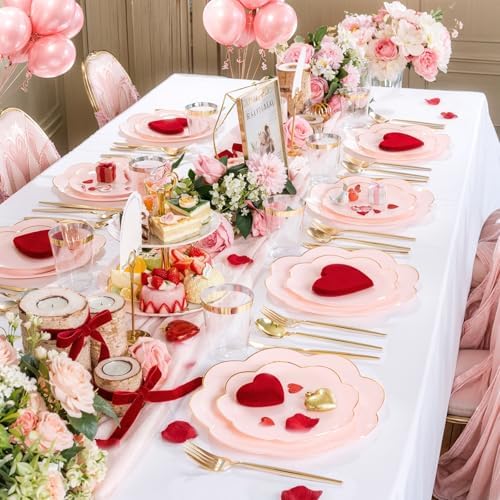 ejonirinjonir 180pcs Fancy Pink and Gold Plastic Plates for Wedding Showers - Image 3
