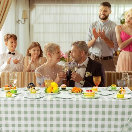 LemonRoad 100 Pcs Sage Green Gingham Paper Plates Napkins Plastic Tablecloth Set for 24, Green White Disposable Dinner Dessert Scalloped Plates for Baby Shower Picnic Birthday Party Supply Decoration - Image 5