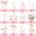 12 Pcs Pink Goose Baby Shower Decorations for Girl - Goose Baby Shower Centerpieces for Tables - Vintage Pink Goose Honeycomb Table Decor with Bow Floral for Girl Baby Shower 1st Birthday by Unknown