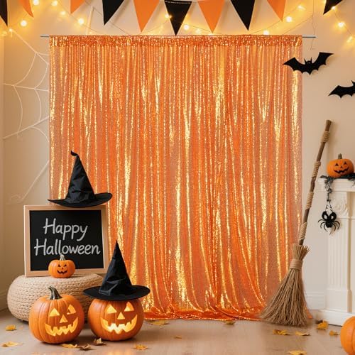 Poise3EHome 6FT x 8FT Orange Sequin Photography Backdrop Curtain for Halloween Party Decoration - Image 2