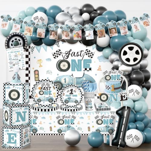 256pcs Blue Fast One Birthday Decorations for Boys, Serves 20 Guests by Unknown