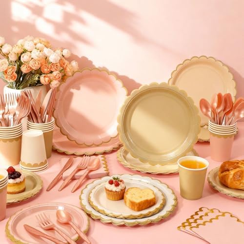 Mimorou 169 Pcs Rose Gold Plates Napkins Cups Flatware Set - Image 6
