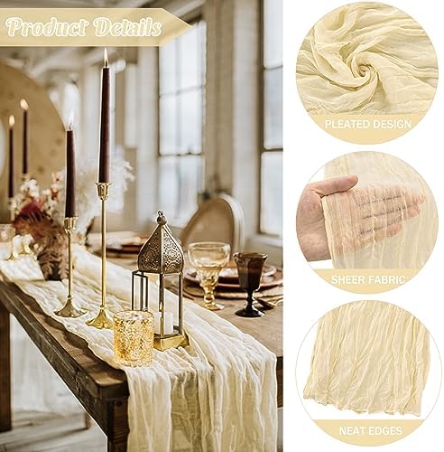 Beige 10FT Cheesecloth Table Runner Boho Gauze Fabric Table Runner Rustic Sheer Runner for Wedding Bridal Baby Shower Birthday Party Boho Table Decor（1 Pack Beige） - Image 2