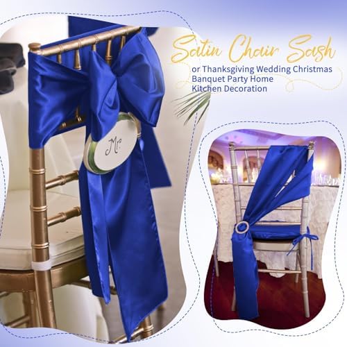 120 PCS Royal Blue Satin Chair Sashes, 7 x 108 Inch - Image 6