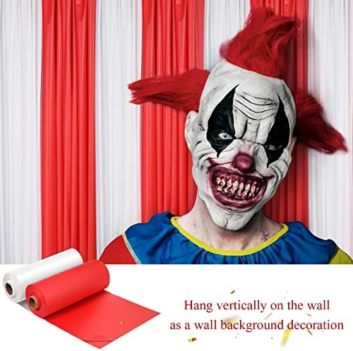 Moukeren 2 Roll Circus Carnival Table Cover Backdrop, White, Red - Image 5