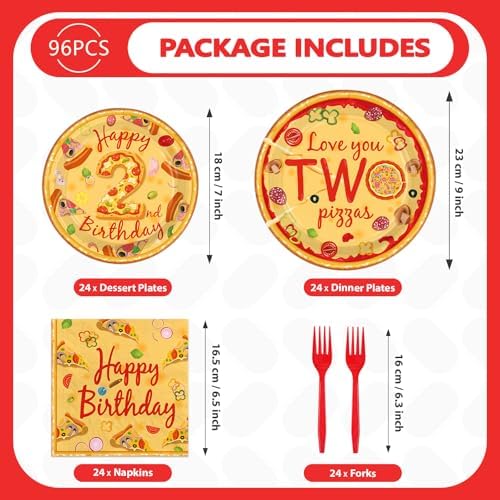 96Pcs Pizza 2nd Birthday Party Decorations for Baby Shower, Serves 24 - Image 5