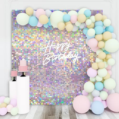 Silver Iridescent Shimmer Wall Backdrop, 36pcs Sequin Panels by KateBackdropforPhotography