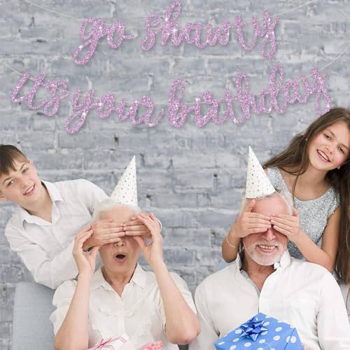 BEISHIDA Light Purple Go Shawty It's Your Birthday Banner - NO DIY - Hip Hop Theme Glitter Happy Birthday Banner - Pre-Strung - Light Purple Rap Theme Happy Birthday Sign for Man Women birthday Party - Image 4