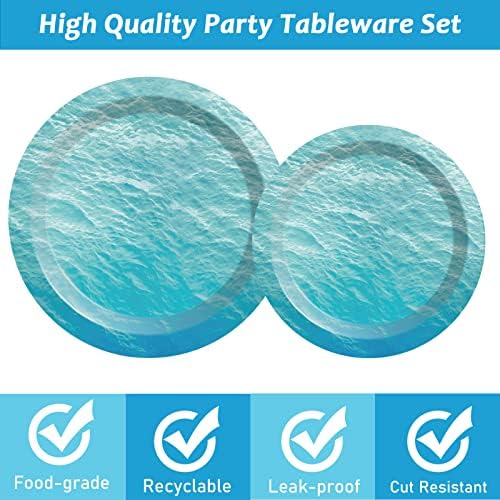 200 PCS Ocean Themed Paper Plates and Napkins Under the Sea Party Decorations Sea Waves Birthday Dessert Plates Supplies Tableware Set for Men Women Boy Girl Birthday Baby Shower Serve 50 Guests - Image 3