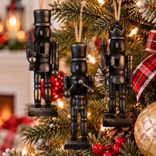 Leinuosen 6 Pcs Neutral Christmas Nutcracker Ornament Wooden Decor, Balck - Image 5