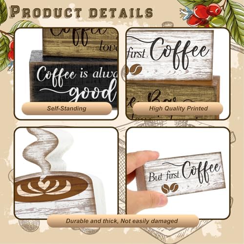 Moucuny 4 Pcs Coffee Bar Sign Wooden Blocks with Cup Topper Coffee Decor - Image 4
