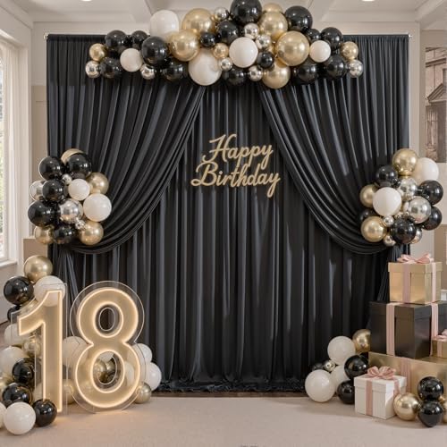 20ft x 10ft Wrinkle Free Black Backdrop Curtains for Parties, 4 Panels 5x10ft Silky Polyester Black Photo Backdrop Drapes for Wedding Graduation Birthday Party Photography Background - Image 4