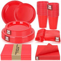 Red Plastic Party Plates 50 Guest Disposable Red Dinnerware for Birthday by UseOnceDoneRight