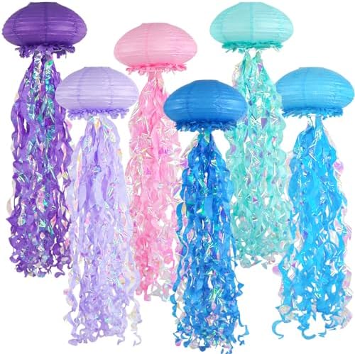 6-Pack Jellyfish Paper Lanterns, Under the Sea Party Decorations by ADLKGG