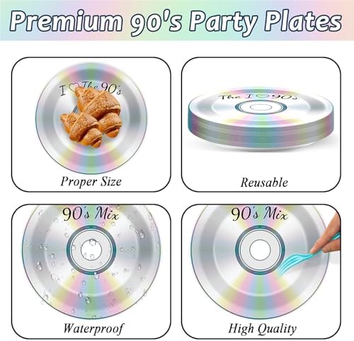 CHUNNIN 200Pcs 90's Party Paper Plates and Napkins for 50 Guests - Image 3