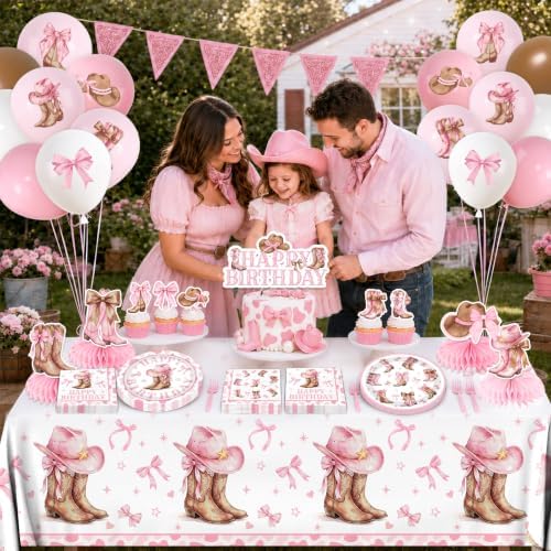 Cowgirl Birthday Party Decorations,Pink Boots And Bows Party Decorations - Image 4