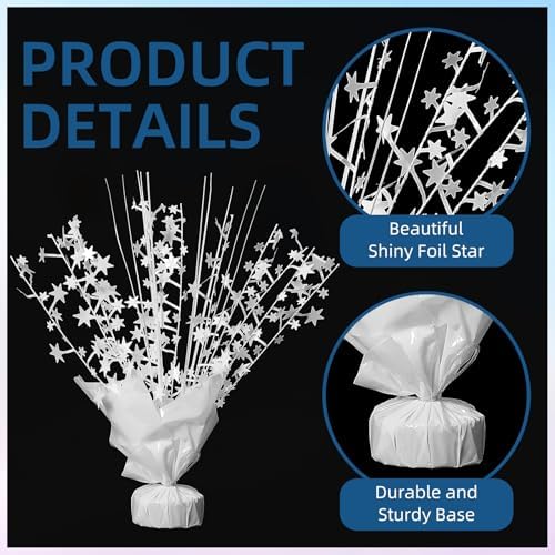 24 Pack White Metallic Foil Spray Centerpiece Star Table Decoration Burst Table Centerpieces for Birthday New Year Wedding Anniversary Graduation Party Supply (White) - Image 4