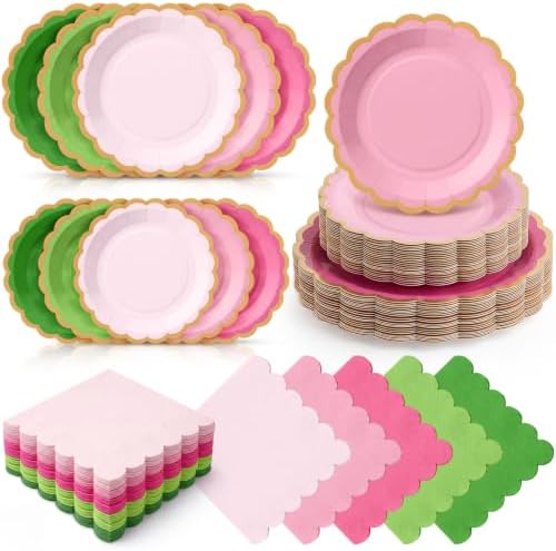 Zhehao 150 Pcs Pink Green Paper Plates Napkins Serves 50 by Zhehao