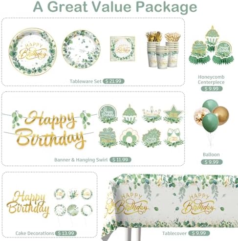 Sage Green Birthday Decorations for Women Girls floral Decorations Party - Image 3